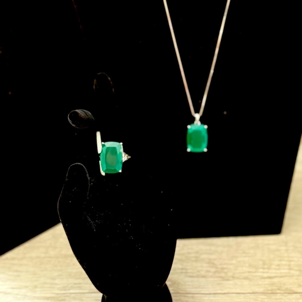 Jtv Ring Rectangular Cushion Green Spinel Rhodium… - image 1